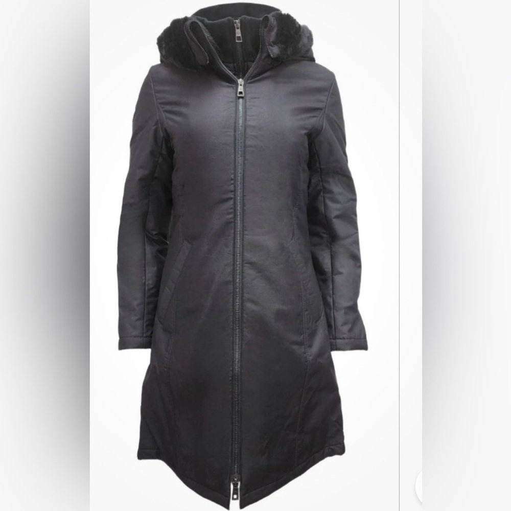 HoodLamb Women's Black 2-1 Long Natural Hemp Inner Vest Puffer NWT Small - Picture 1 of 3